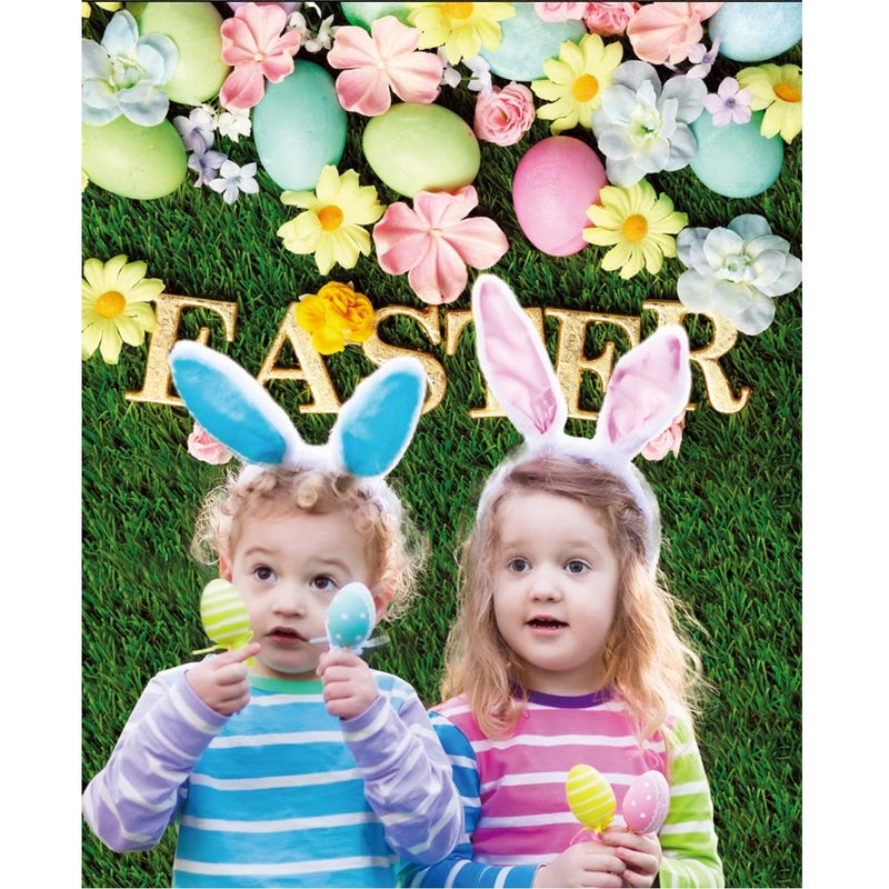 SJOLOON Happy Easter Photography Backdrops Natural Grass Green Flowers Photo Studio Background for Children Spring Backdrop 10952(6x9FT) - Image 3